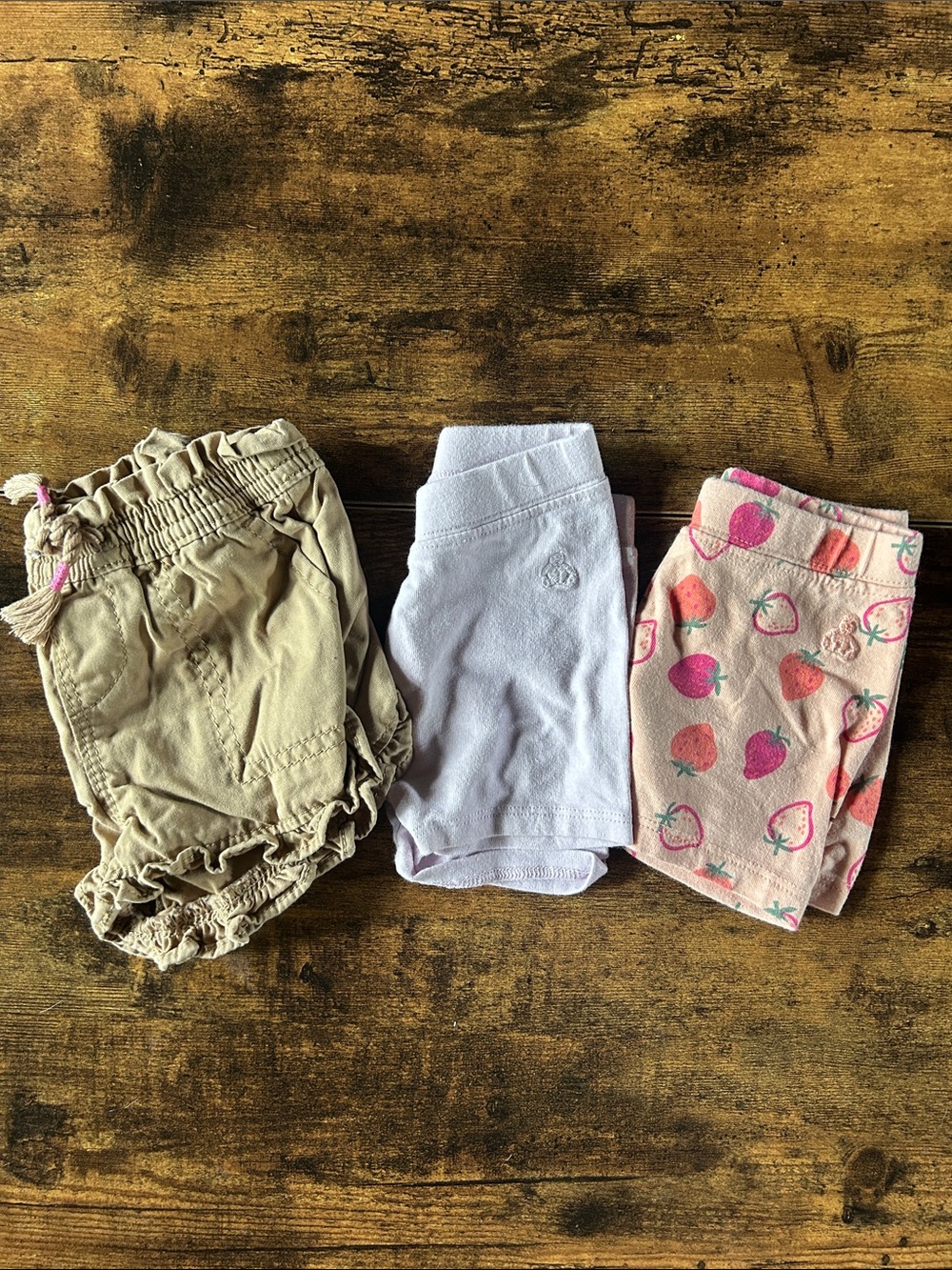 GAP Girls 3-Pack Shorts Set - Tan, Light Purple & Pink Strawberry Print
